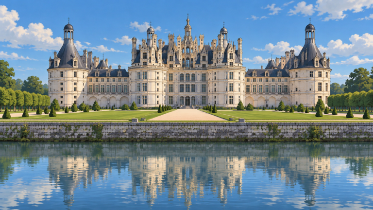 Ilustração do Castelo de Chambord e sua paisagem