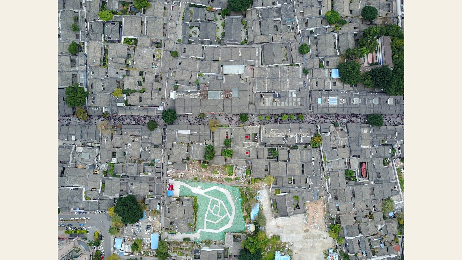 Vista aérea do bairro Sanfang Qixiang em Fuzhou