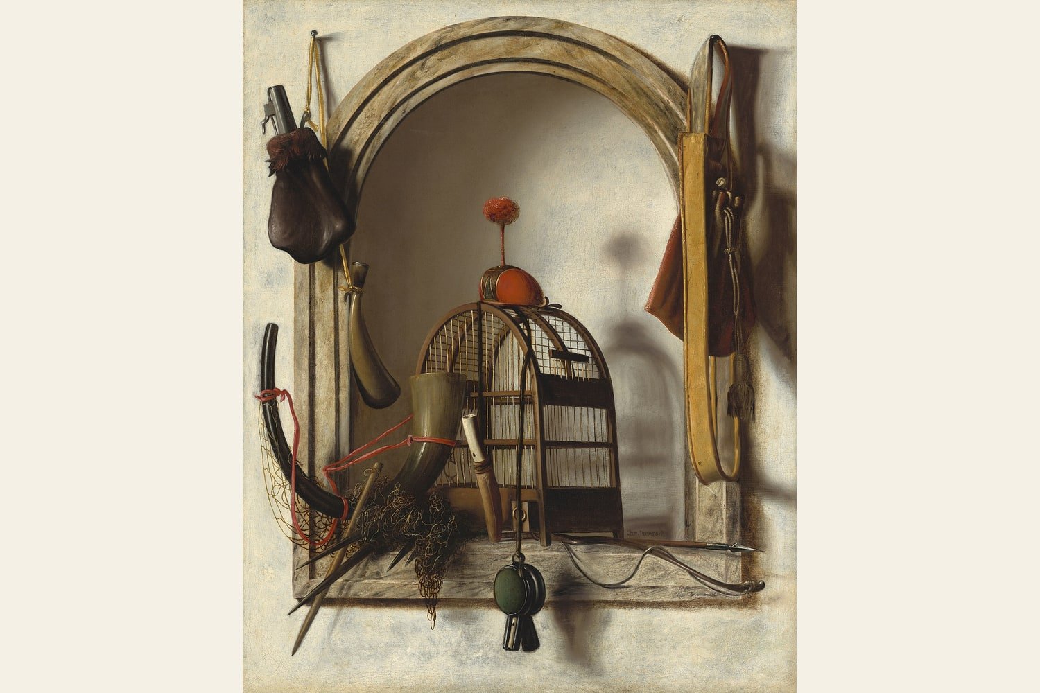 Pintura histórica com equipamentos de falcoaria