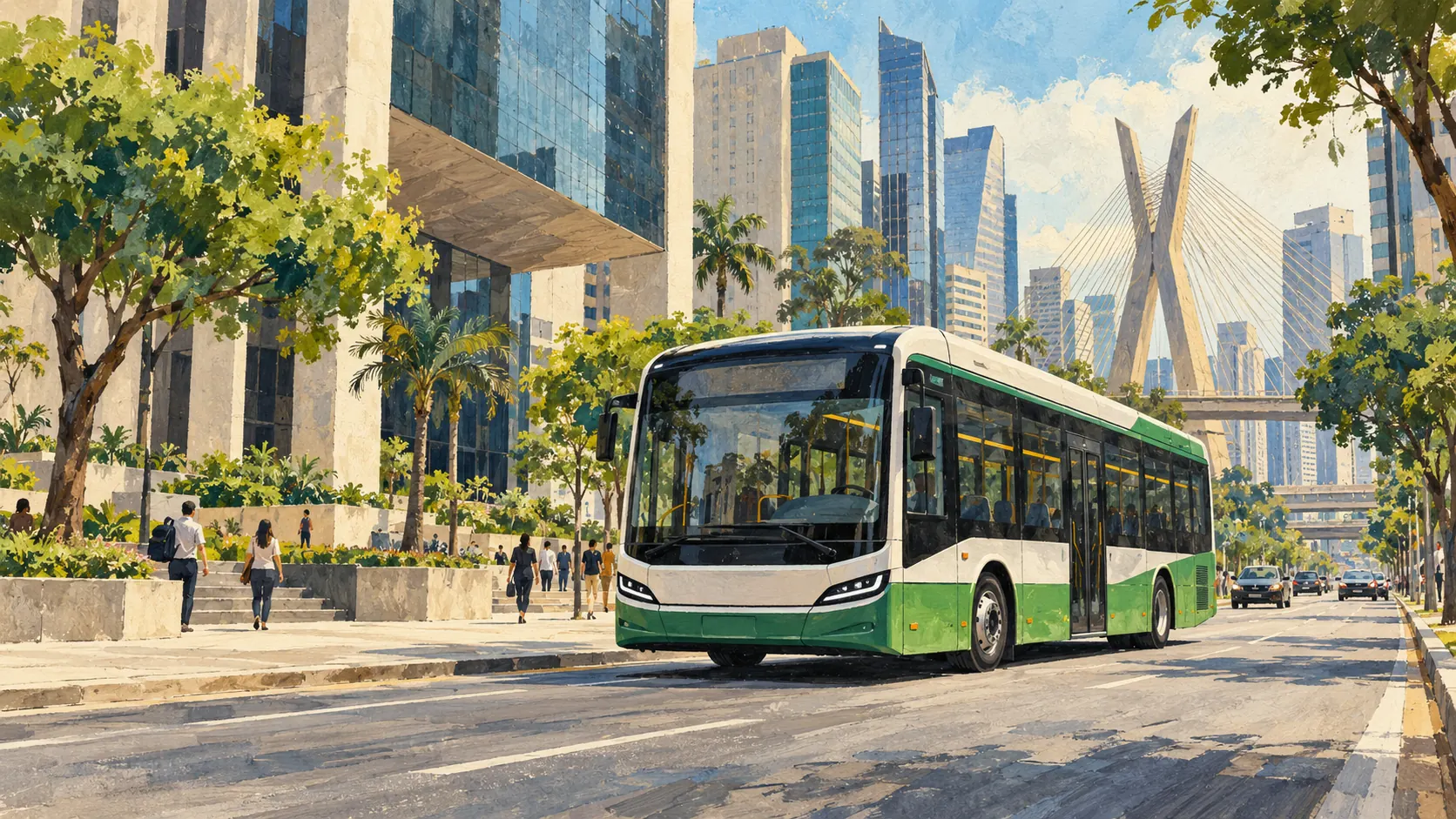 Ilustração conceitual de mobilidade e planejamento urbano em São Paulo; imagem original de IA. 01-capa