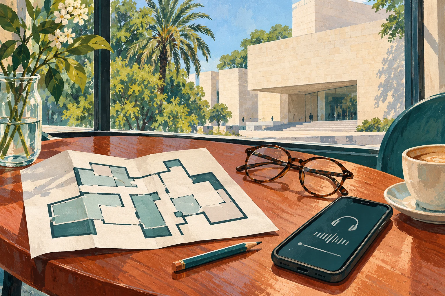 Ilustração de preparação para visita com mapa conceitual e audioguia