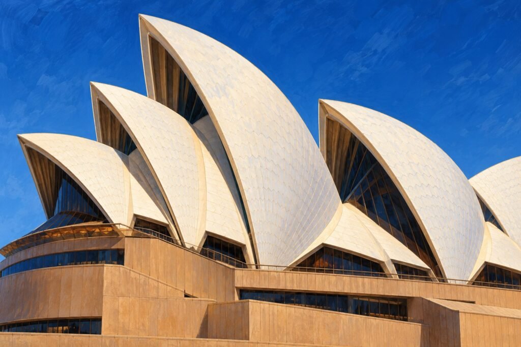 Ilustração de IA da Ópera de Sydney: detalhe das coberturas