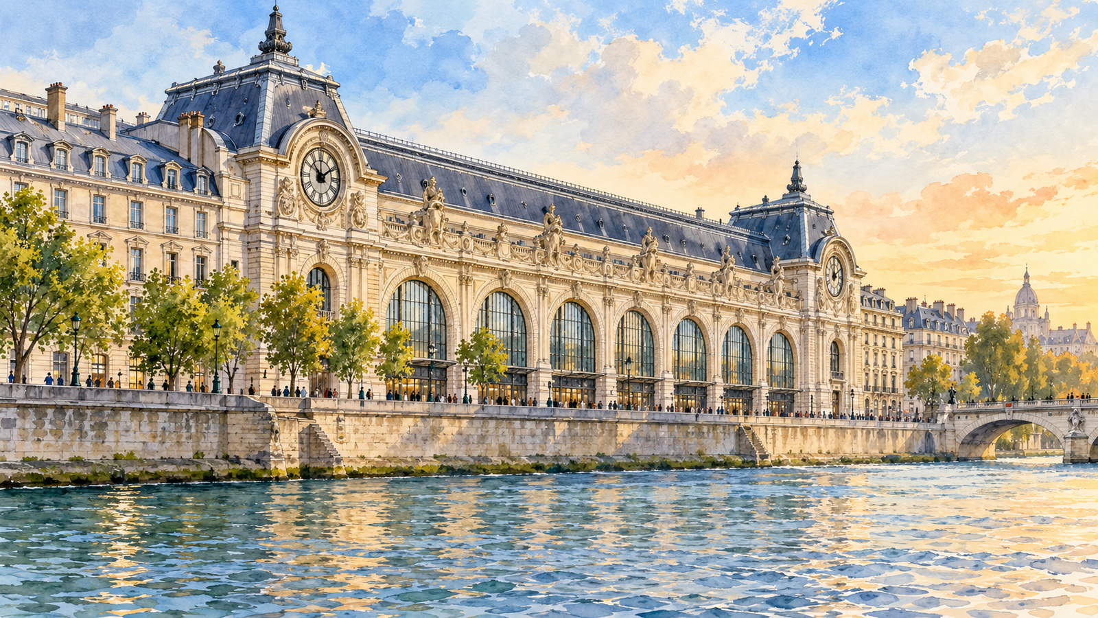 Ilustração da fachada do Museu d’Orsay junto ao Sena