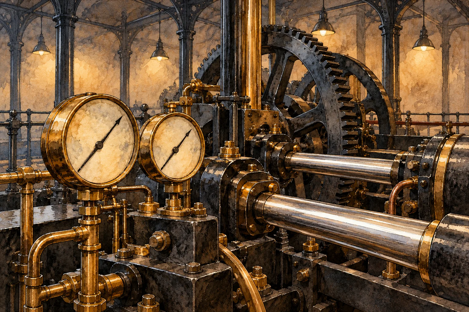 Ilustração conceitual de máquinas da engenharia vitoriana