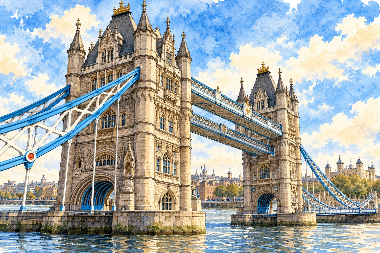 Ilustração das torres e passarelas superiores da Tower Bridge