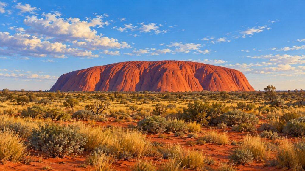 Ilustração de IA de Uluru e paisagem desértica em vista panorâmica